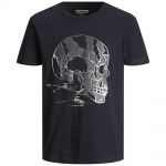 JACK & JONES Herren T-Shirt Jorrasmus Totenkopf-Print Gl�nzend Sommer Slim Fit Schwarz
