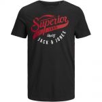 JACK & JONES Herren T-Shirt Jjelogo 2 Rundhals Print Sommer Kurzarm Slim Fit Schwarz
