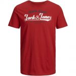 JACK & JONES Herren T-Shirt Jjelogo 2 Rundhals Print Sommer Kurzarm Slim Fit Rot