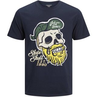 JACK & JONES Herren T-Shirt Jorskulling Totenkopf Rundhals Sommer Regular Fit Dunkelblau