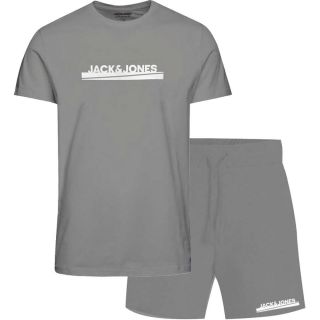 JACK & JONES Herren Set-Pack Jorharry T-Shirt + Sweat Shorts Sommer Fitness Grau