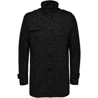 SELECTED HOMME Mantel Slhcovent Wollmantel Wintermantel Einreiher Herrenmantel Schwarz Gestreift