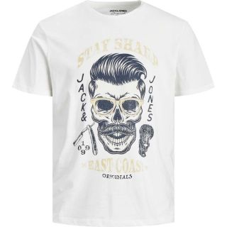 JACK & JONES Herren T-Shirt Jordome Totenkopf-Print Sommer Kurzarm Regular Fit Wei�