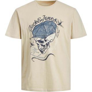 JACK & JONES Herren T-Shirt Jordome Totenkopf-Print Sommer Kurzarm Regular Fit Beige