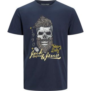JACK & JONES Herren T-Shirt Jordome Totenkopf-Print Sommer Kurzarm Regular Fit Dunkelblau