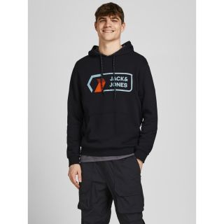 Jack & Jones Herren Kapuzenpullover Jcologan Sweat Sweat Hoodie Print Kapuze Schwarz