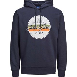 Jack & Jones Herren Kapuzenpullover Jorbrady Sweat Hoodie Vintage Aufdruck Dunkelblau