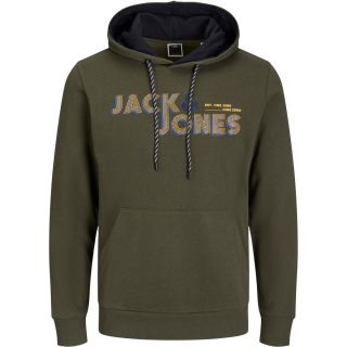 Jack & Jones Herren Kapuzenpullover Jcofriday Sweat Hoodie Sweatshirt Aufdruck Oliv