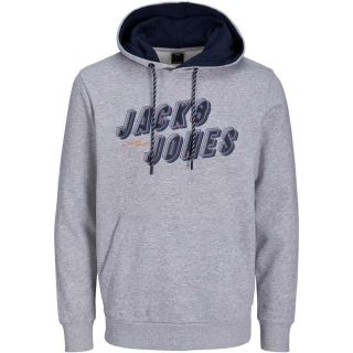 Jack & Jones Herren Kapuzenpullover Jcofriday Sweat Hoodie Sweatshirt Aufdruck Hellgrau meliert