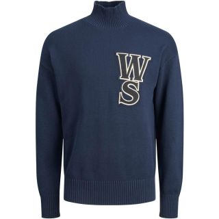 Jack & Jones Herren Strickpullover Jorwoodside Knit High Neck Hoher Kragen Motiv Dunkelblau