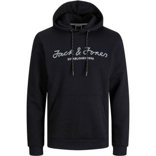 Jack & Jones Herren Kapuzenpullover Jcoberg Sweat Hoodie Sweatshirt Casual Print Schwarz