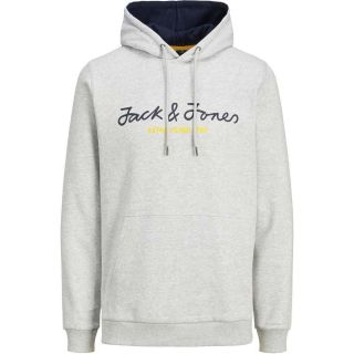 Jack & Jones Herren Kapuzenpullover Jcoberg Sweat Hoodie Sweatshirt Casual Print Hellgrau meliert