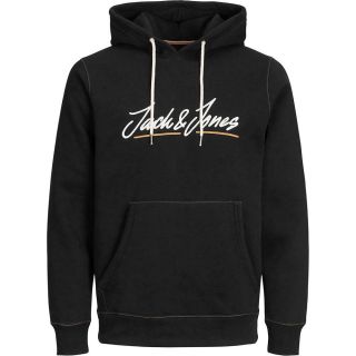 Jack & Jones Herren Kapuzenpullover Jortons Upscale Sweat Hoodie Stickerei Schwarz