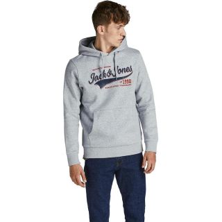 Jack & Jones Herren Kapuzenpullover Jjelogo Sweat Hoodie Streetwear Casual Print Grau