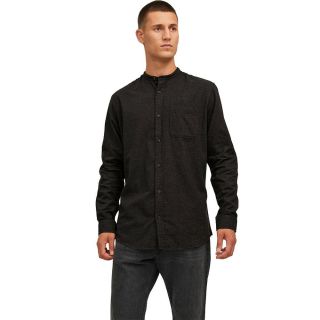 Jack & Jones Herren Hemd Jjeband Melange Basic Freizeithemd Mandarinkragen Slim Schwarz