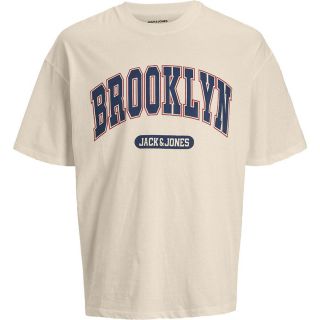 JACK & JONES Herren T-Shirt Jjebradley Weit Geschnitten Print Sommer Relaxed Fit Beige
