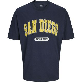 JACK & JONES Herren T-Shirt Jjebradley Weit Geschnitten Print Sommer Relaxed Fit Dunkelblau