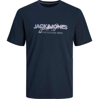 JACK & JONES Herren T-Shirt Jjalvis Sommer Baumwolle Rundhals Print Regular Fit Dunkelblau