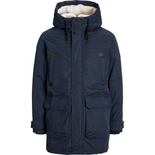JACK & JONES Herren Parka Jjepolar Winterjacke Winterparka Teddyfell Regular Fit Dunkelblau